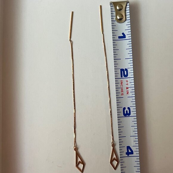 Rose gold threader dangle drop earrings 14KT EUC/rarely worn - Picture 4 of 7